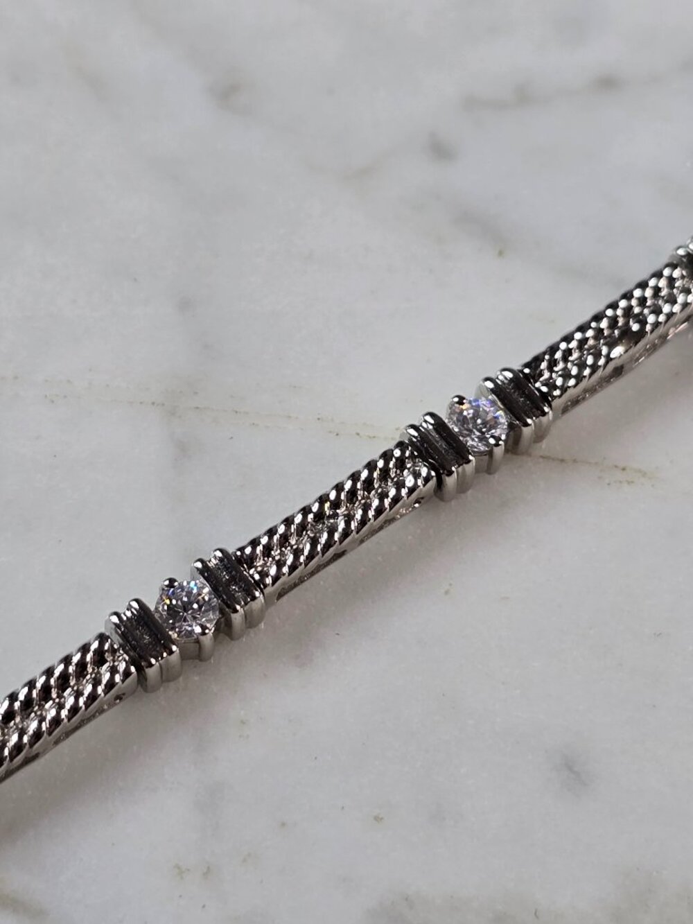 Womens Vintage Estate Sterling Silver Modernist CZ Bracelet 14.8g E7949